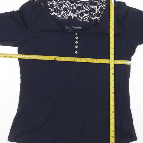 Fat Face Women's Blue Crochet Tunic Blouse Size 16 Cotton