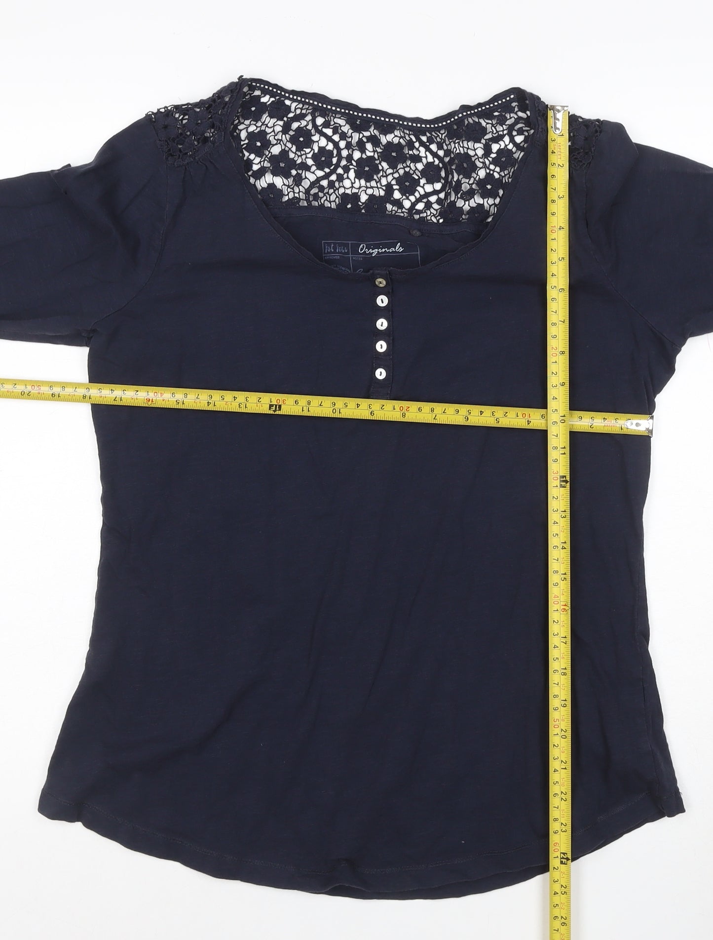 Fat Face Women's Blue Crochet Tunic Blouse Size 16 Cotton