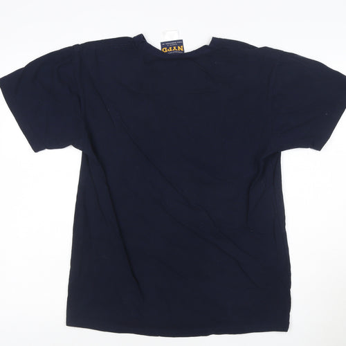 NYPD Men Blue Cotton Crew Neck Short Sleeve Logo T-Shirt M