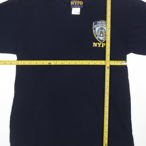 NYPD Men Blue Cotton Crew Neck Short Sleeve Logo T-Shirt M