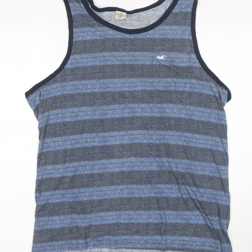 Hollister Men's Blue Striped Sleeveless Cotton Blend T-Shirt XL