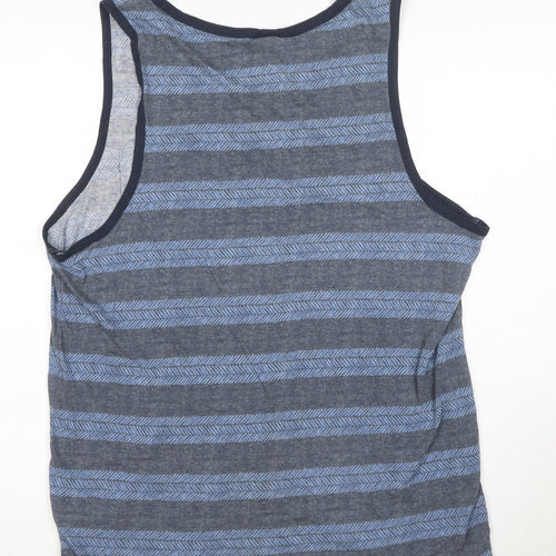 Hollister Men's Blue Striped Sleeveless Cotton Blend T-Shirt XL