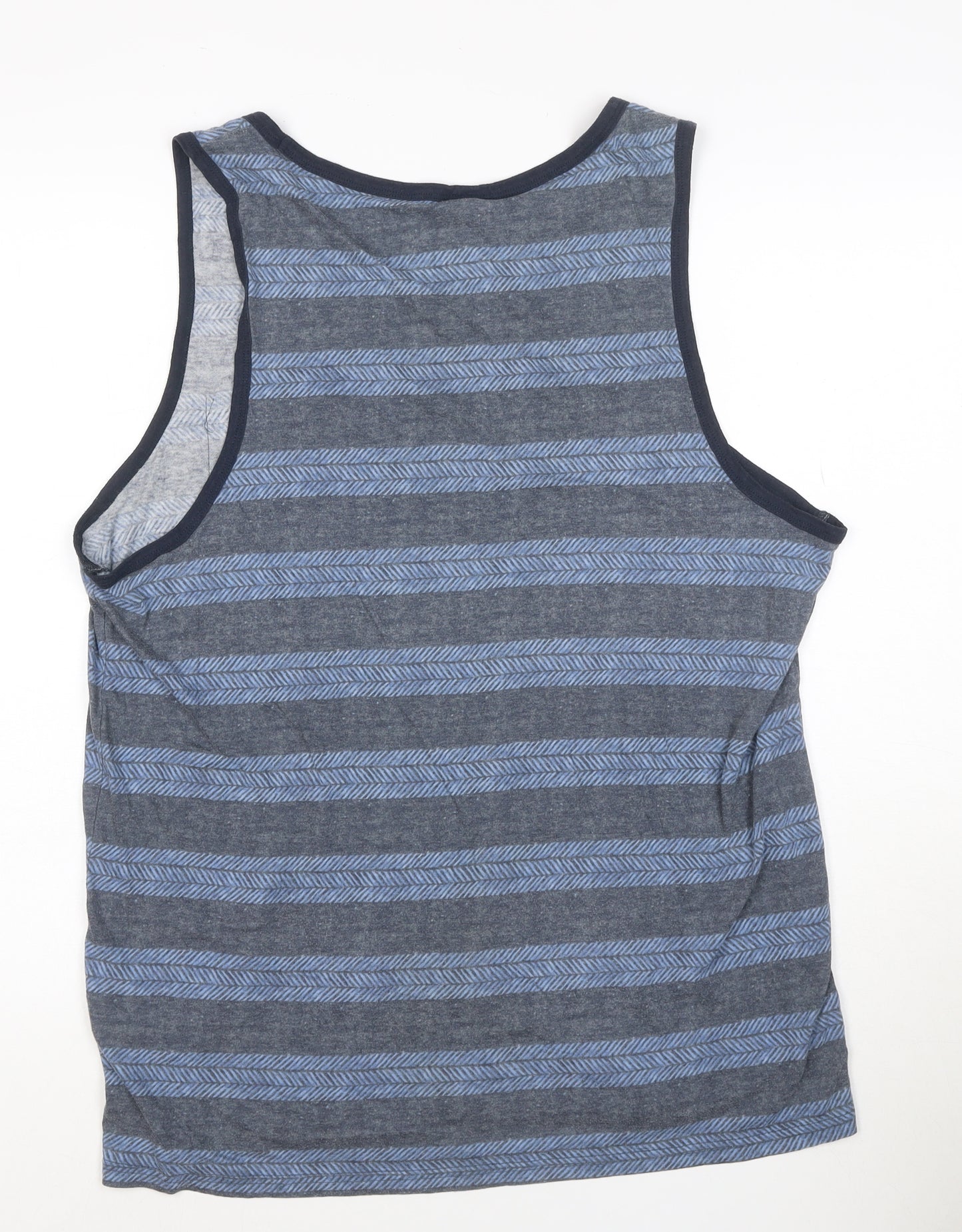 Hollister Men's Blue Striped Sleeveless Cotton Blend T-Shirt XL