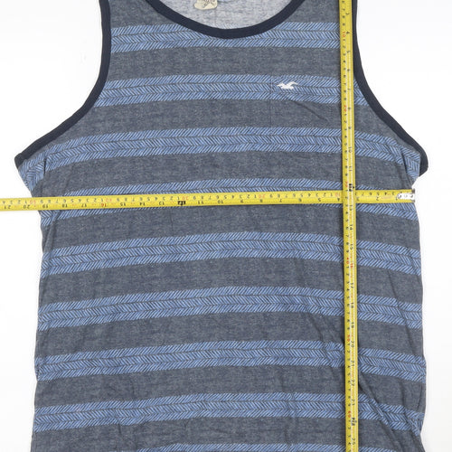 Hollister Men's Blue Striped Sleeveless Cotton Blend T-Shirt XL