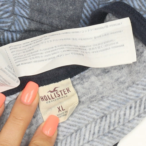 Hollister Men's Blue Striped Sleeveless Cotton Blend T-Shirt XL