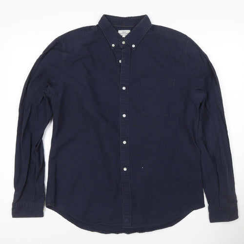 Next Men's Navy Blue Cotton Long Sleeve Button-Up Shirt Size L