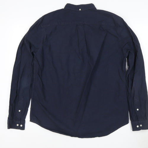 Next Men's Navy Blue Cotton Long Sleeve Button-Up Shirt Size L
