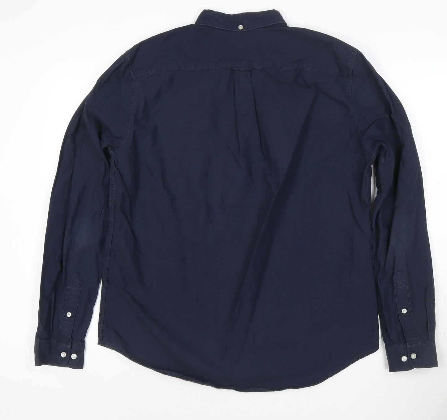 Next Men's Navy Blue Cotton Long Sleeve Button-Up Shirt Size L