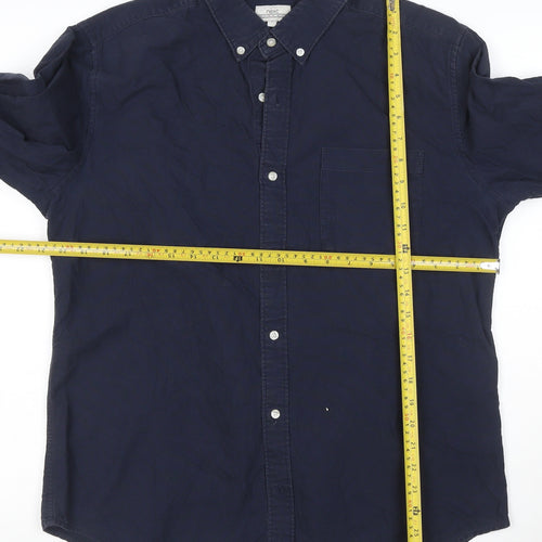 Next Men's Navy Blue Cotton Long Sleeve Button-Up Shirt Size L