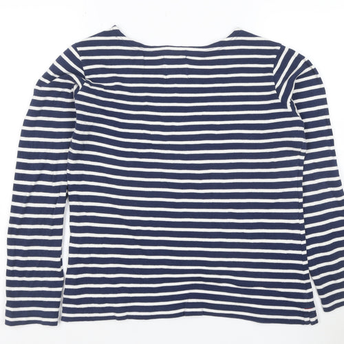 Voile Bleue Women's Blue Striped Long Sleeve Cotton Boat Neck Top