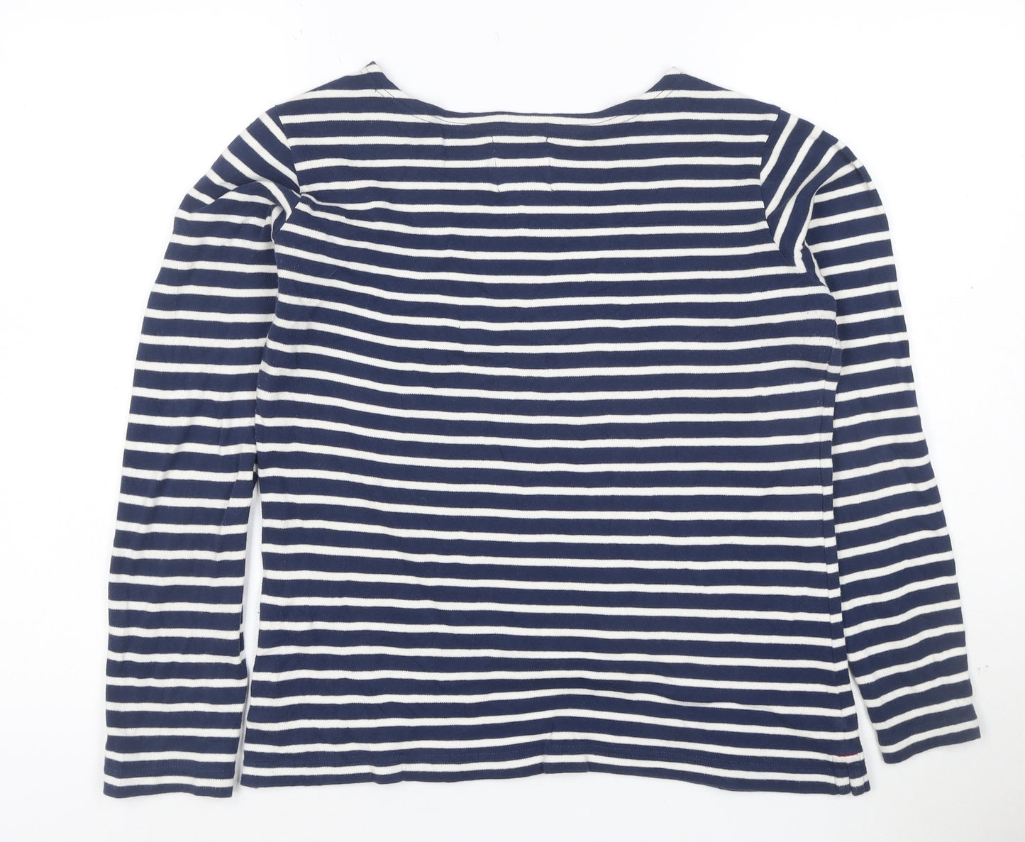 Voile Bleue Women's Blue Striped Long Sleeve Cotton Boat Neck Top