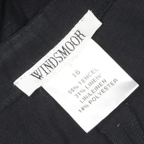 Windsmoor Womens Black Size 16 Linen Blend Wide-Leg Trousers
