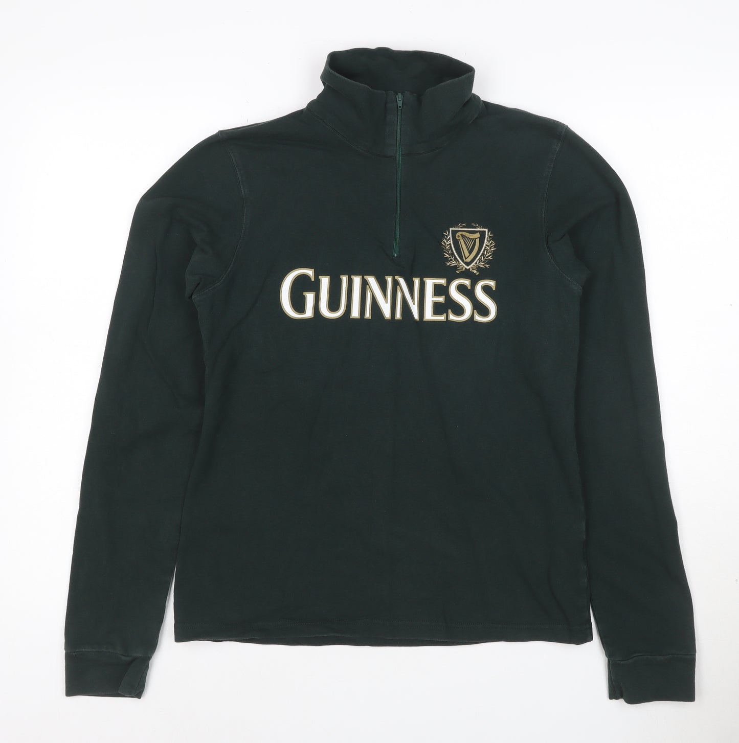 Guinness Women's Dark Green 1/4 Zip Long Sleeve Cotton Sweatshirt L