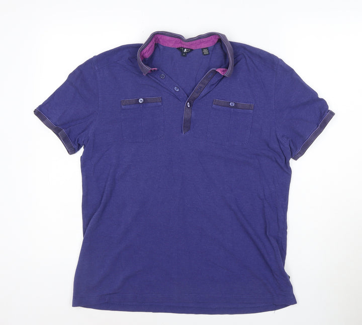 Ted Baker London Men's Blue Short Sleeve Polo Shirt Size L Cotton Blend