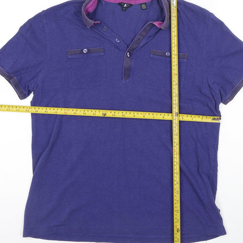 Ted Baker London Men's Blue Short Sleeve Polo Shirt Size L Cotton Blend