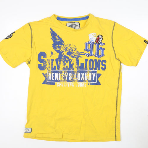Henleys Men's Yellow 'Silver Lions' Graphic Cotton T-Shirt Size S