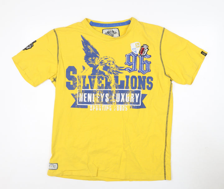 Henleys Men's Yellow 'Silver Lions' Graphic Cotton T-Shirt Size S