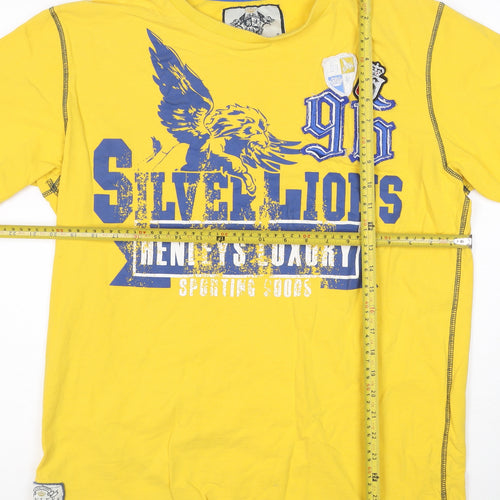 Henleys Men's Yellow 'Silver Lions' Graphic Cotton T-Shirt Size S