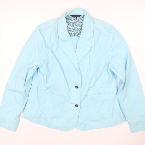 JIANQUE Women Blue 100% Cotton Single-Breasted Blazer Jacket Size L