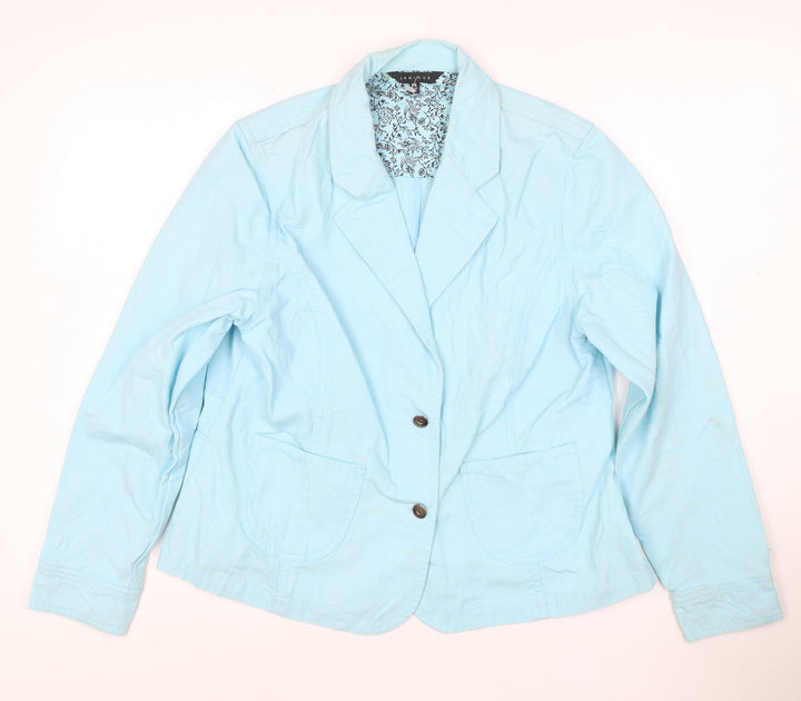 JIANQUE Women Blue 100% Cotton Single-Breasted Blazer Jacket Size L
