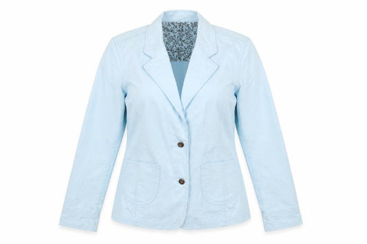 JIANQUE Women Blue 100% Cotton Single-Breasted Blazer Jacket Size L