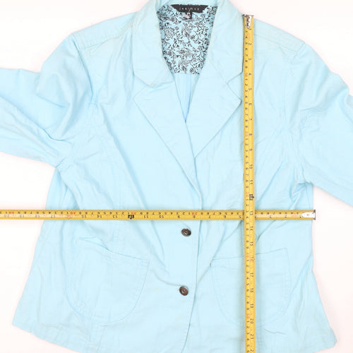 JIANQUE Women Blue 100% Cotton Single-Breasted Blazer Jacket Size L