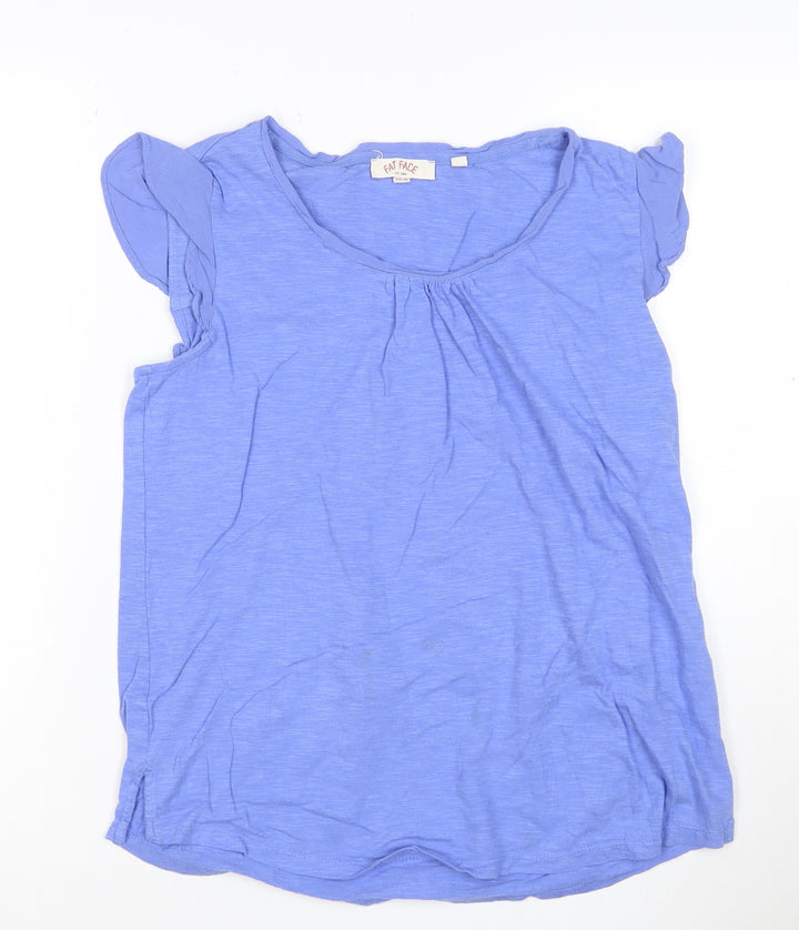 Fat Face Women's Blue Cotton Flutter Sleeve Casual Blouse UK 10