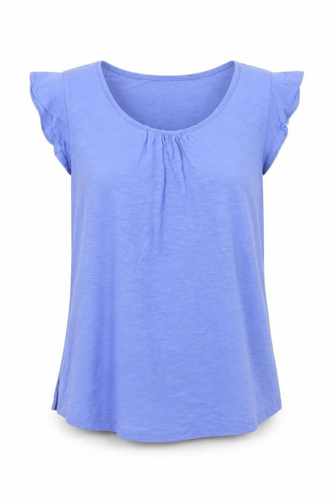 FatFace Women's Blue Cotton Flutter Sleeve Casual Blouse UK 10
