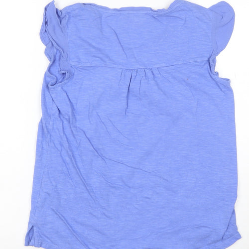 Fat Face Women's Blue Cotton Flutter Sleeve Casual Blouse UK 10