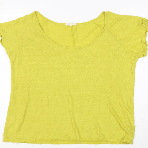 White Stuff Women's Green Linen T-Shirt Size 18 Short Sleeve