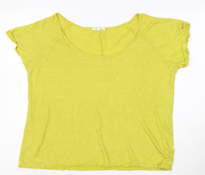 White Stuff Women's Green Linen T-Shirt Size 18 Short Sleeve