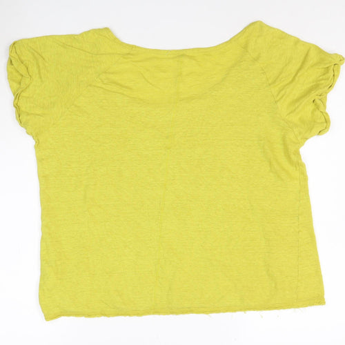 White Stuff Women's Green Linen T-Shirt Size 18 Short Sleeve
