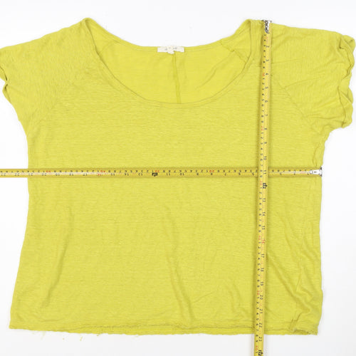 White Stuff Women's Green Linen T-Shirt Size 18 Short Sleeve