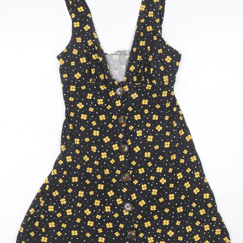 ASOS Womens Black Floral V-Neck Button Camisole Tank Top Size 8