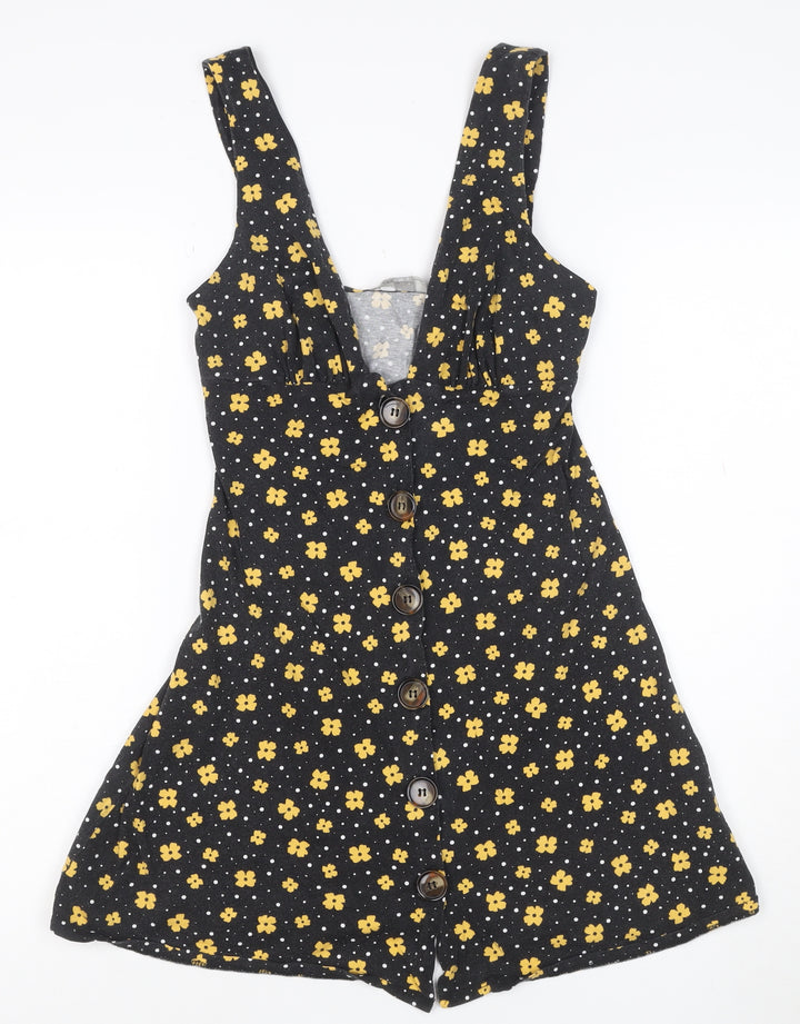 ASOS Womens Black Floral V-Neck Button Camisole Tank Top Size 8