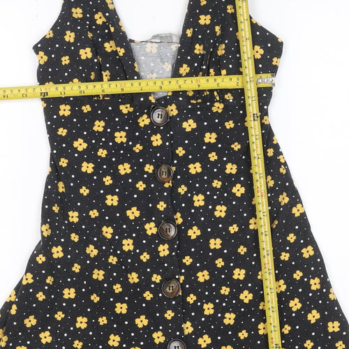 ASOS Womens Black Floral V-Neck Button Camisole Tank Top Size 8