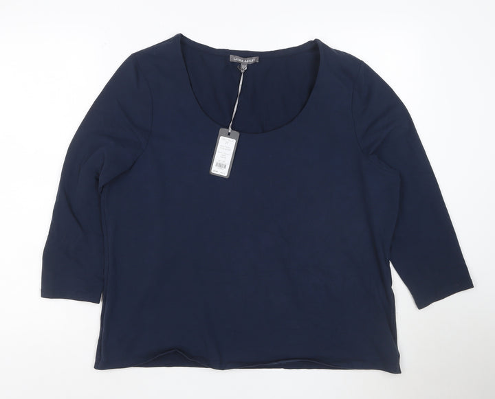 Laura Ashley Women's Blue 3/4 Sleeve Cotton Stretch Jersey Top UK 20