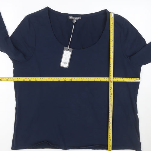 Laura Ashley Women's Blue 3/4 Sleeve Cotton Stretch Jersey Top UK 20