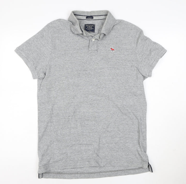 Abercrombie & Fitch Men's Grey Classic Fit Cotton Polo Shirt L
