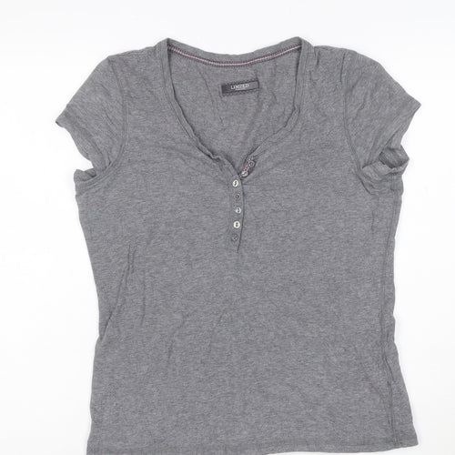Marks and Spencer Womens Grey Henley T-Shirt UK 10 Short Sleeve