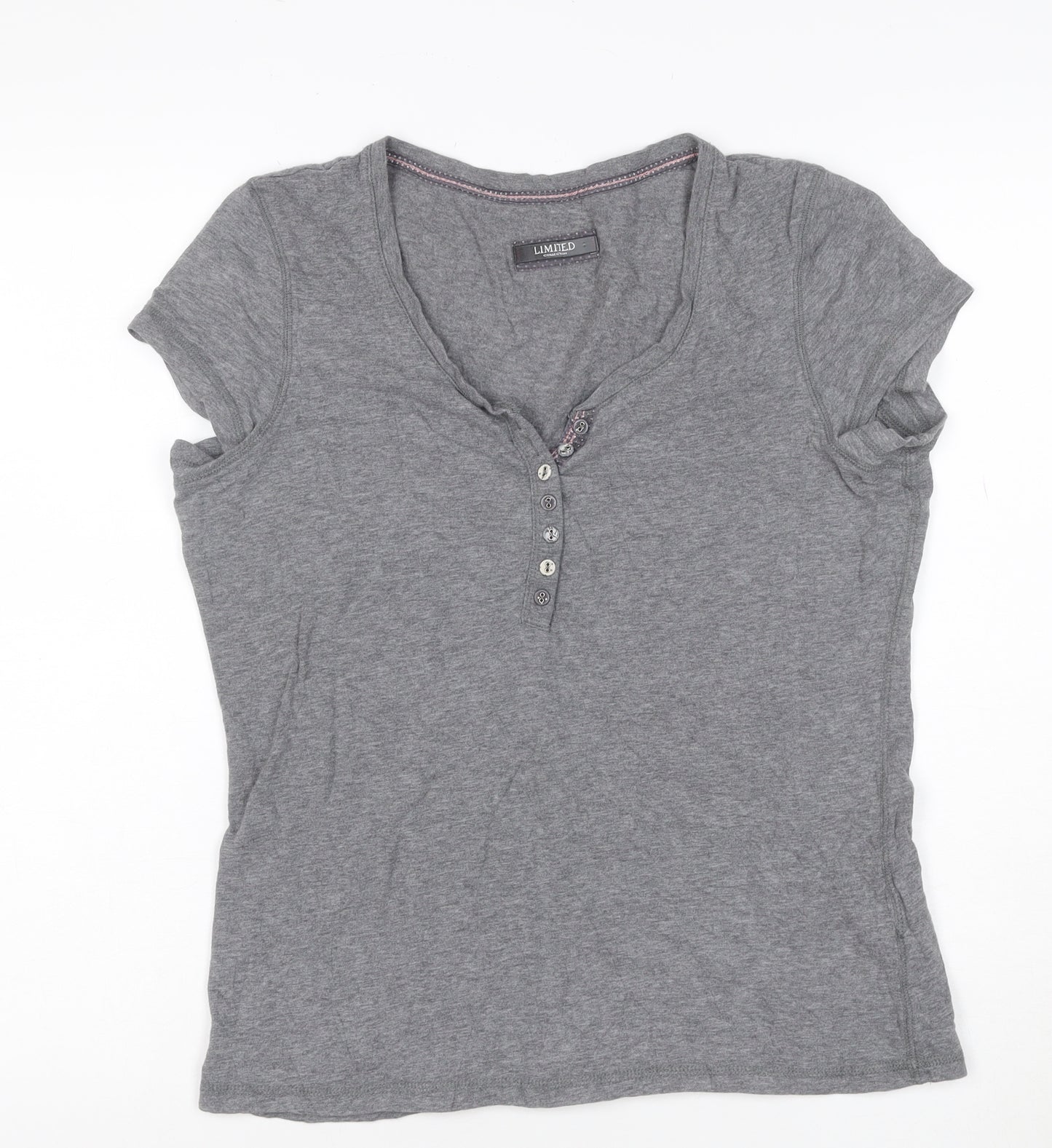 Marks and Spencer Womens Grey Henley T-Shirt UK 10 Short Sleeve