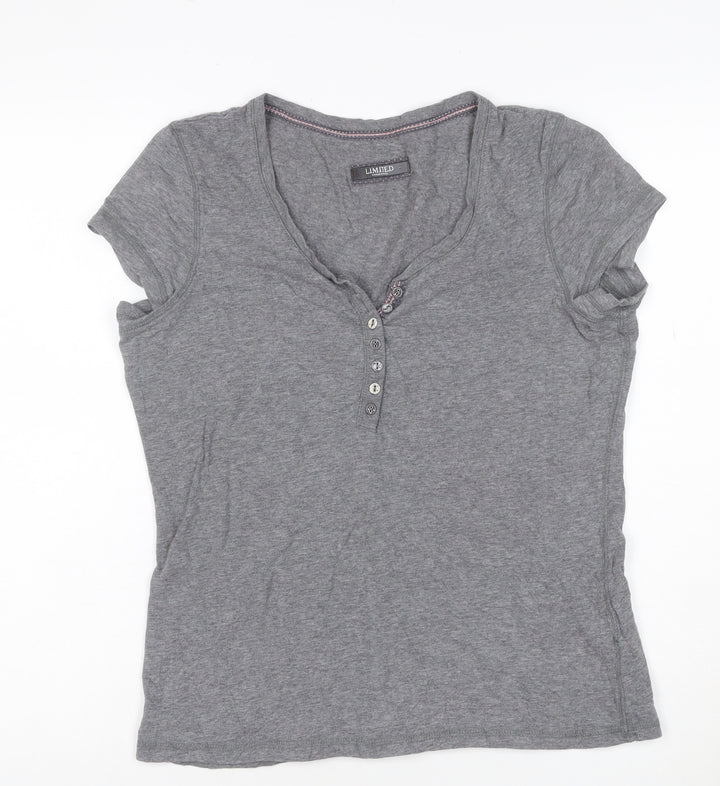 Marks and Spencer Womens Grey Henley T-Shirt UK 10 Short Sleeve