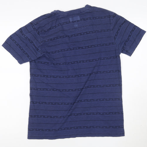 FatFace Women Blue Geometric Linen Cotton Short Sleeve T-Shirt Size S