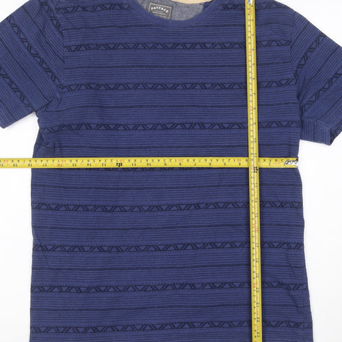 FatFace Women Blue Geometric Linen Cotton Short Sleeve T-Shirt Size S