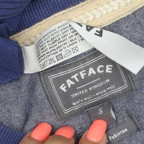 FatFace Women Blue Geometric Linen Cotton Short Sleeve T-Shirt Size S