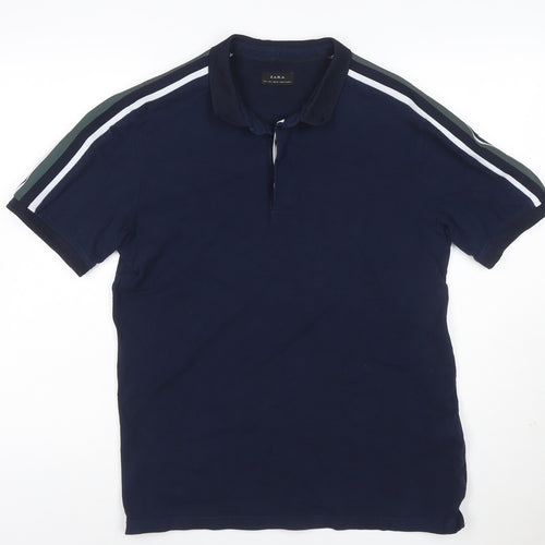 Zara Men's Blue Cotton Short Sleeve Polo Shirt Size L