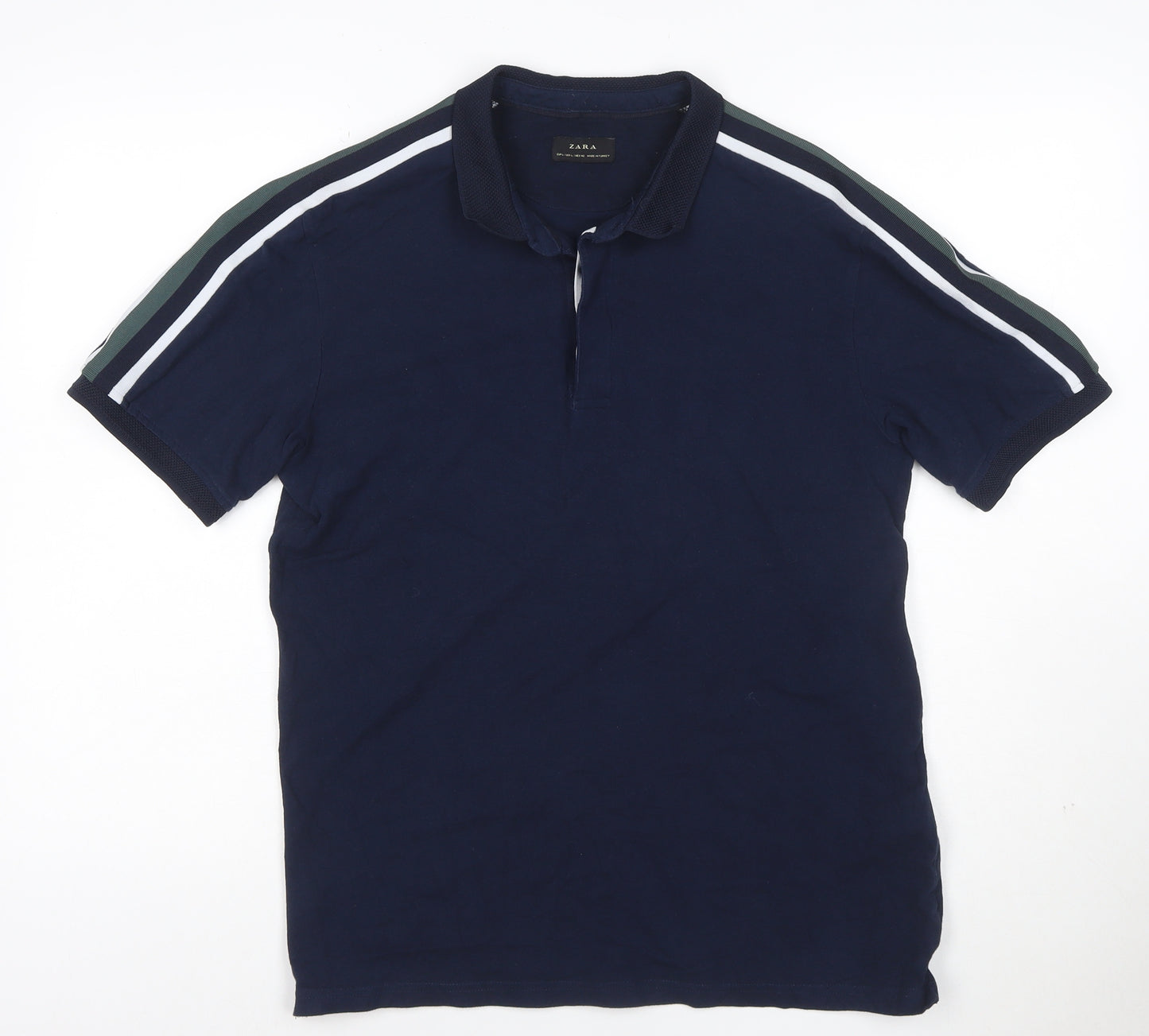 Zara Men's Blue Cotton Short Sleeve Polo Shirt Size L
