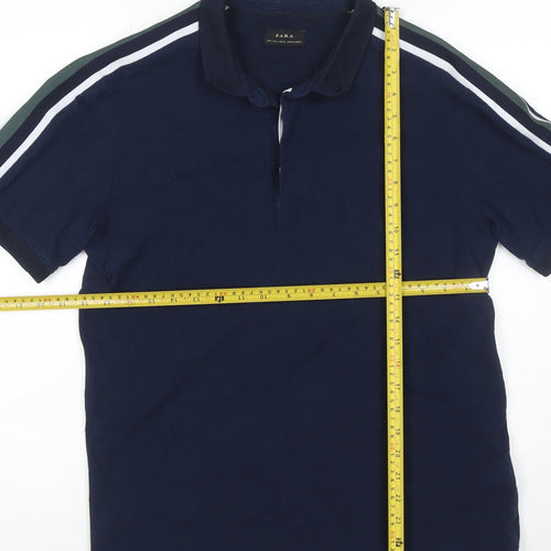 Zara Men's Blue Cotton Short Sleeve Polo Shirt Size L