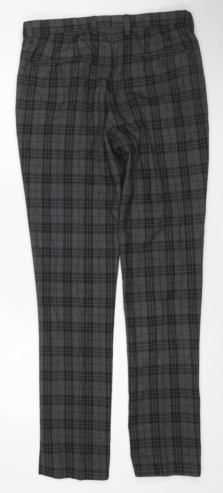 Next Women's Grey Plaid Tailored Straight Trousers Size 14