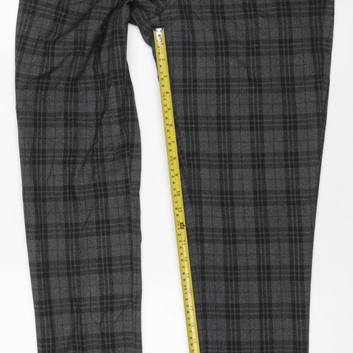 Next Women's Grey Plaid Tailored Straight Trousers Size 14